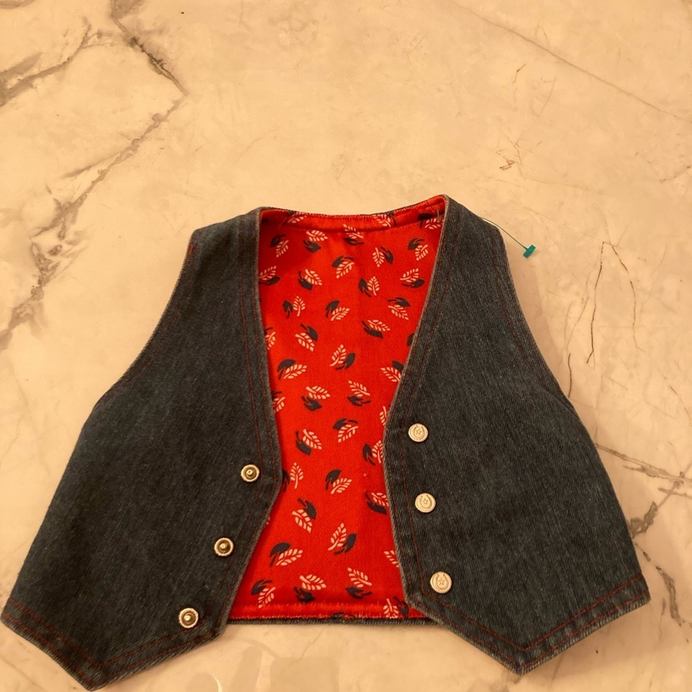 Denim Vest with Red Patterned Lining